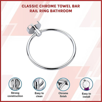 Classic Chrome Towel Bar Rail Ring Bathroom Payday Deals