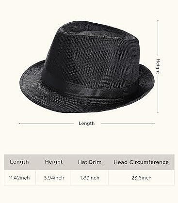 CLASSIC TRILBY HAT Fedora Cap Costume Gangster - Black- One Size (58cm) Payday Deals