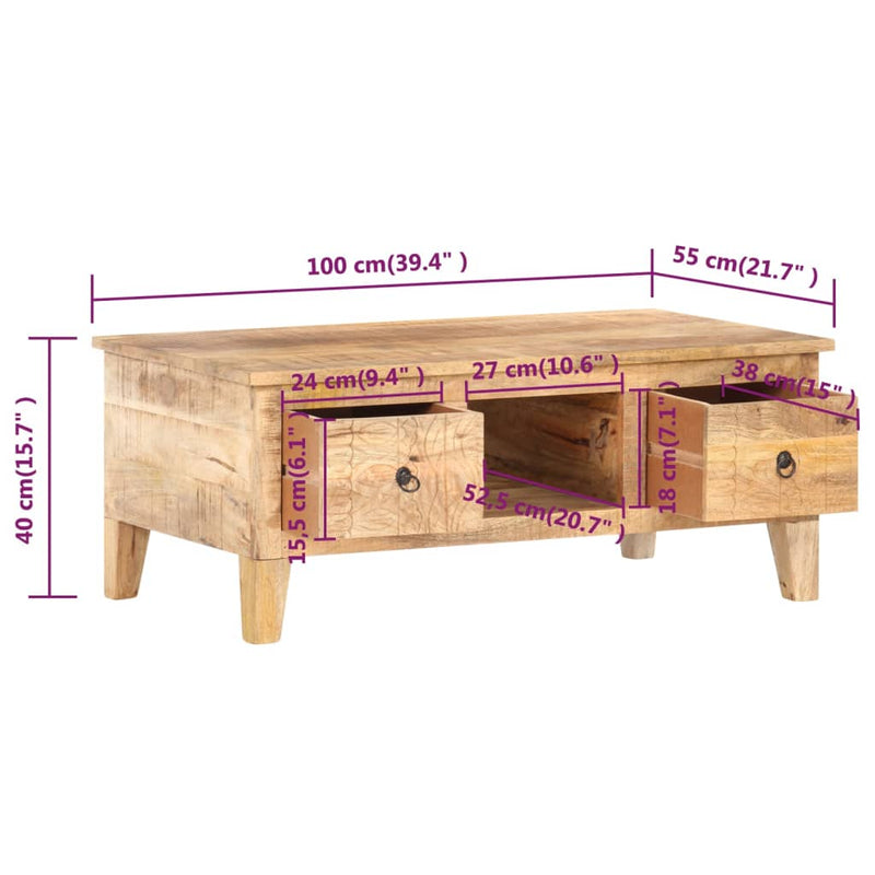 Coffee Table 100x55x40 cm Rough Mango Wood Payday Deals