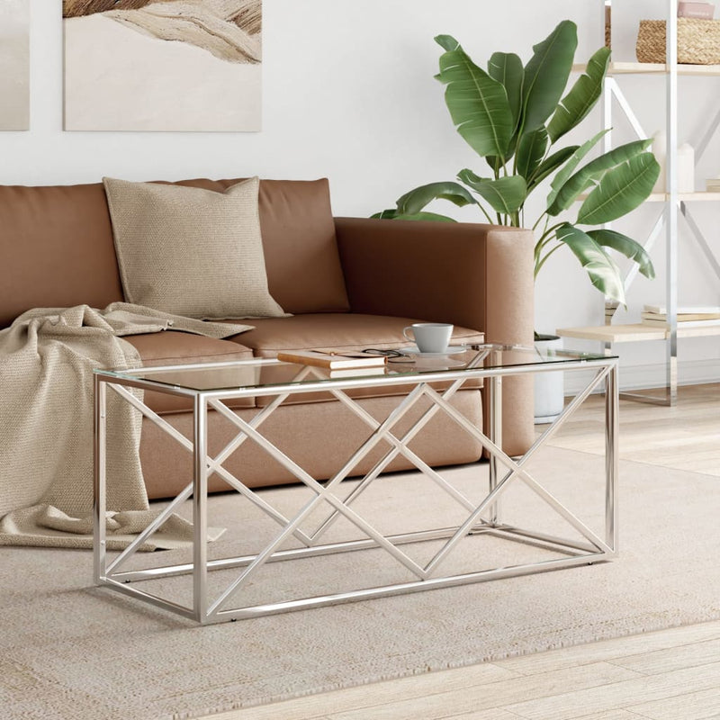 Coffee Table 110x45x45 cm Stainless Steel and Glass Payday Deals