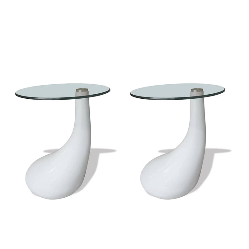 Coffee Table 2 pcs with Round Glass Top High Gloss White Payday Deals