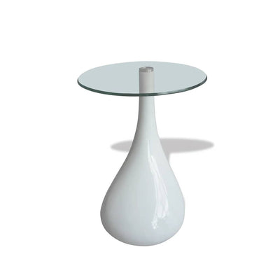 Coffee Table 2 pcs with Round Glass Top High Gloss White Payday Deals
