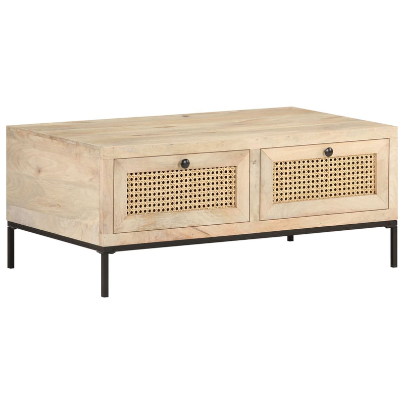 Coffee Table 90x50x37 cm Solid Mango Wood and Natural Cane Payday Deals