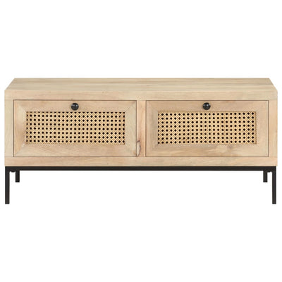 Coffee Table 90x50x37 cm Solid Mango Wood and Natural Cane Payday Deals