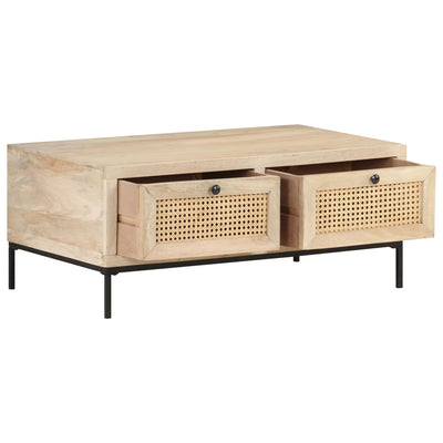 Coffee Table 90x50x37 cm Solid Mango Wood and Natural Cane Payday Deals