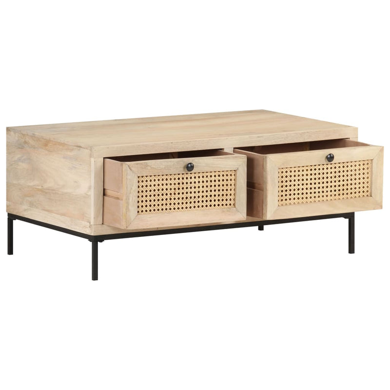 Coffee Table 90x50x37 cm Solid Mango Wood and Natural Cane Payday Deals