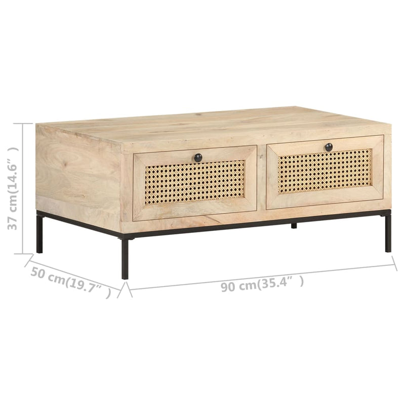 Coffee Table 90x50x37 cm Solid Mango Wood and Natural Cane Payday Deals