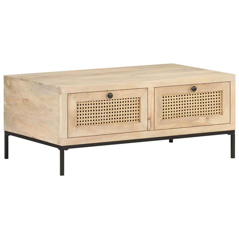 Coffee Table 90x50x37 cm Solid Mango Wood and Natural Cane Payday Deals