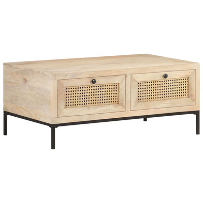 Coffee Table 90x50x37 cm Solid Mango Wood and Natural Cane Payday Deals