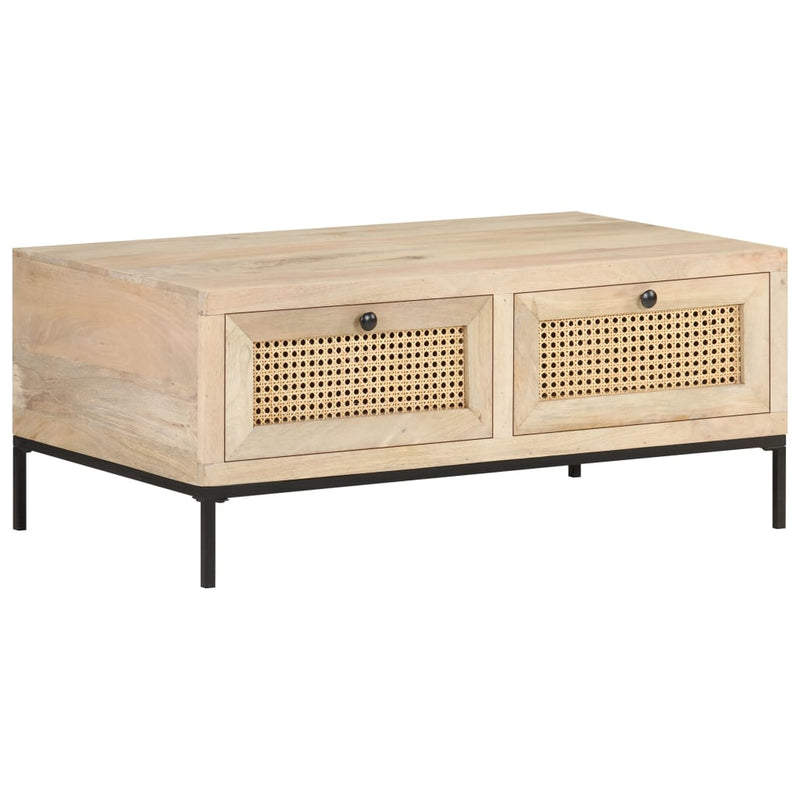 Coffee Table 90x50x37 cm Solid Mango Wood and Natural Cane Payday Deals