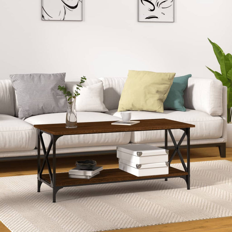 Coffee Table Brown Oak 100x45x45 cm Engineered Wood and Iron Payday Deals