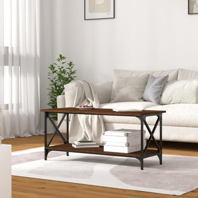 Coffee Table Brown Oak 100x45x45 cm Engineered Wood and Iron Payday Deals