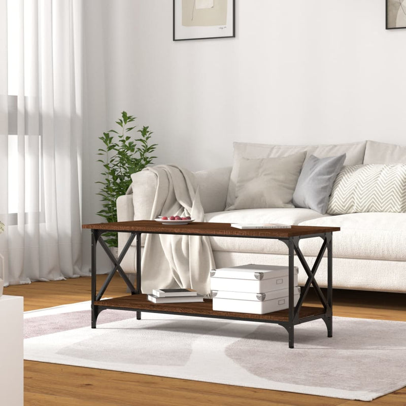 Coffee Table Brown Oak 100x45x45 cm Engineered Wood and Iron Payday Deals