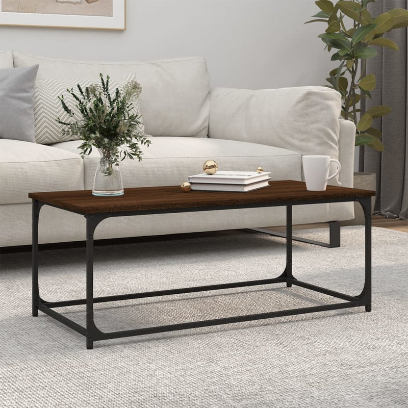 Coffee Table Brown Oak 102x50x40 cm Engineered Wood and Iron Payday Deals
