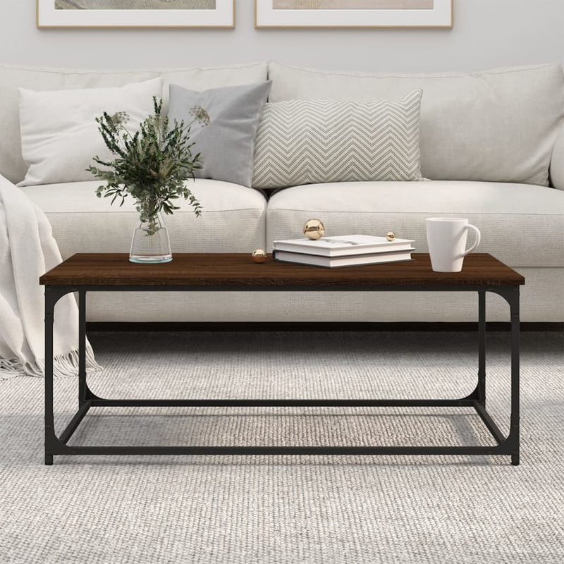 Coffee Table Brown Oak 102x50x40 cm Engineered Wood and Iron Payday Deals