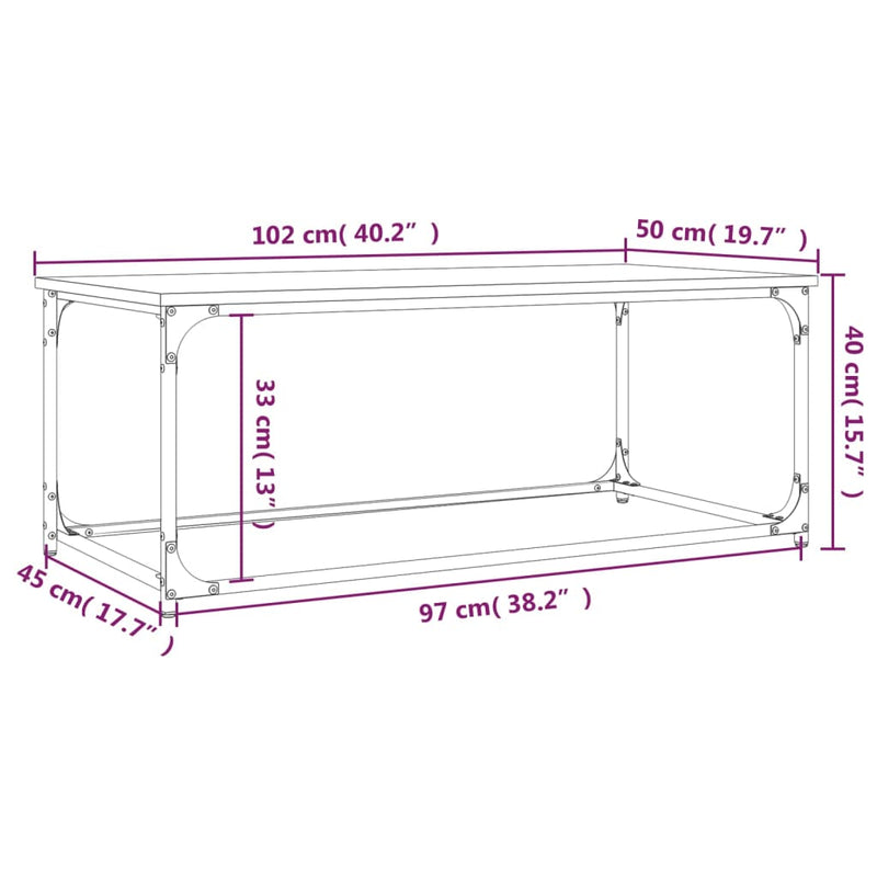Coffee Table Brown Oak 102x50x40 cm Engineered Wood and Iron Payday Deals