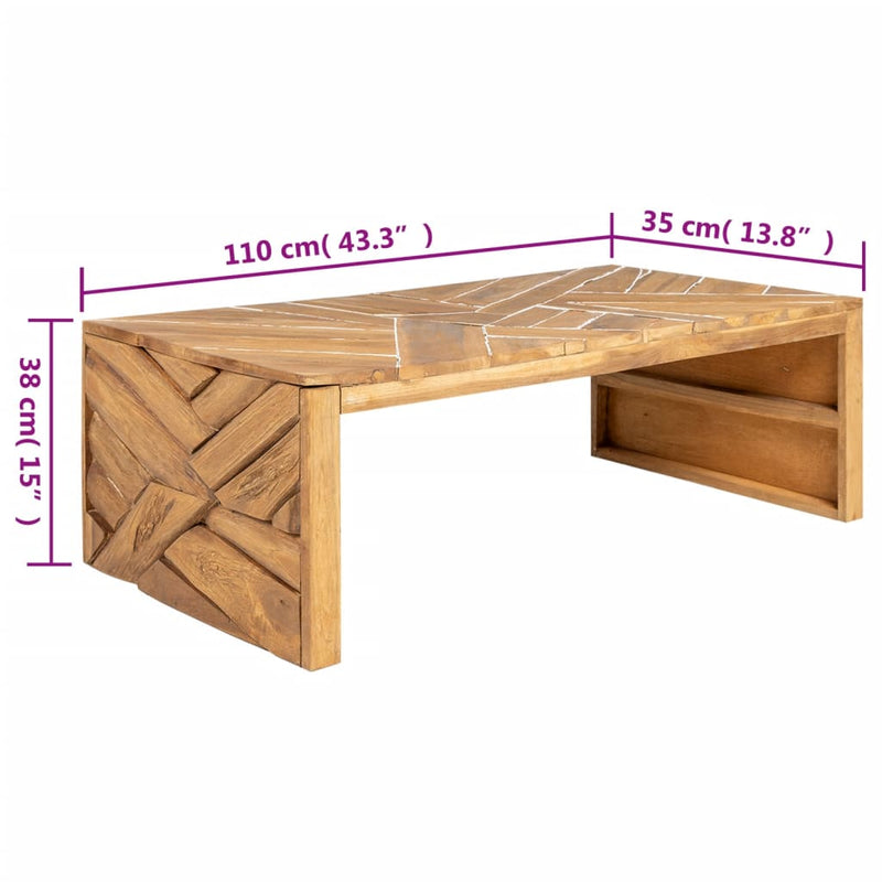 Coffee Table Erosion Solid Teak Wood 110x35x38 cm Payday Deals