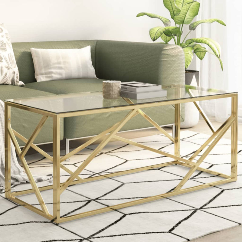 Coffee Table Gold Stainless Steel and Tempered Glass Payday Deals