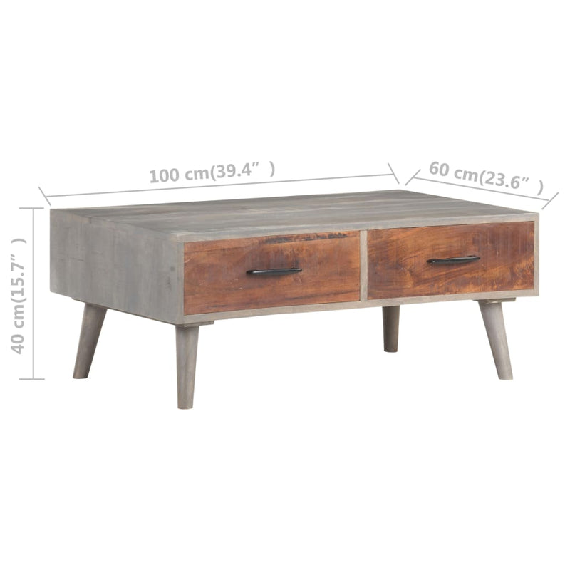 Coffee Table Grey 100x60x40 cm Solid Rough Mango Wood Payday Deals