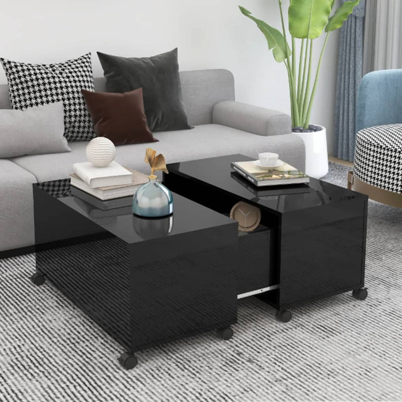 Coffee Table High Gloss Black 75x75x38 cm Engineered Wood Payday Deals