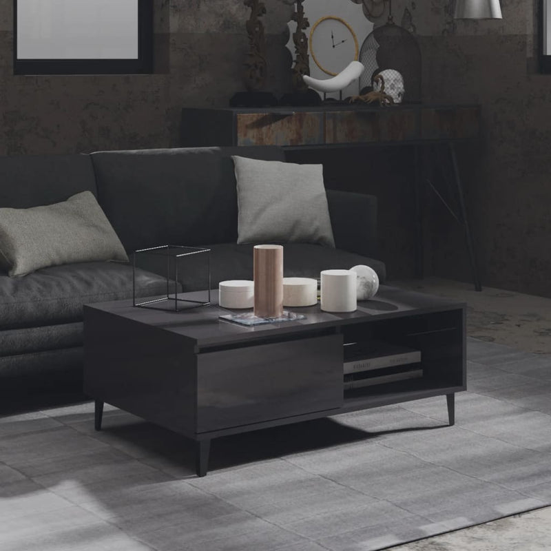 Coffee Table High Gloss Grey 90x60x35 cm Engineered Wood Payday Deals