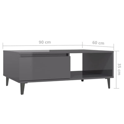 Coffee Table High Gloss Grey 90x60x35 cm Engineered Wood Payday Deals