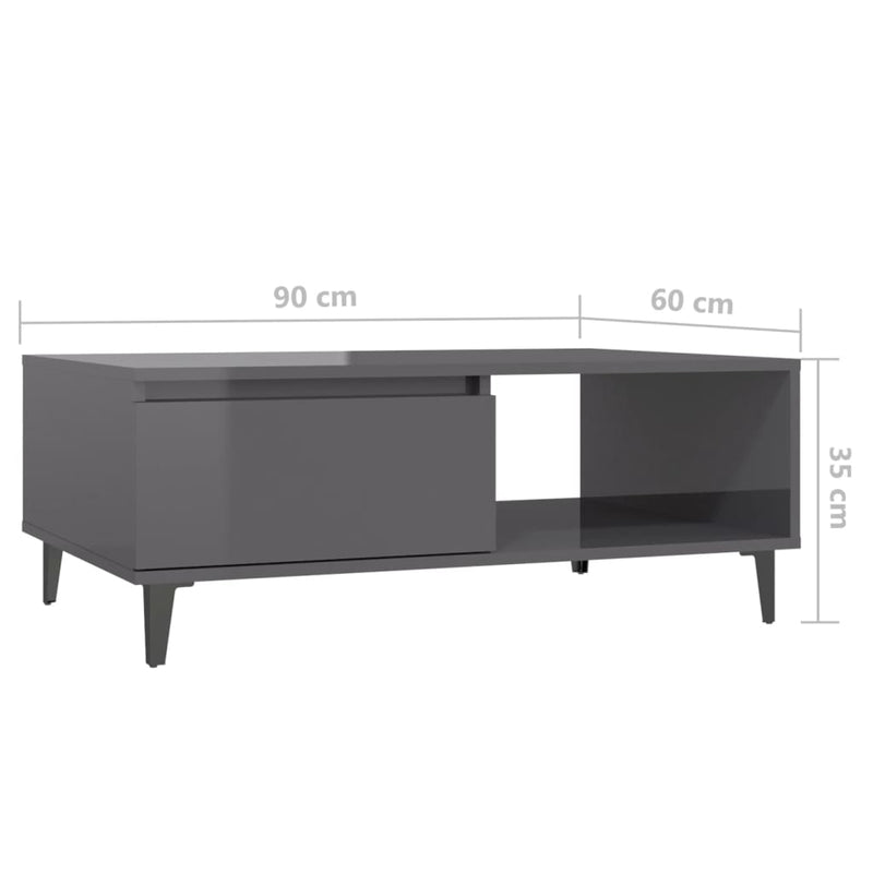 Coffee Table High Gloss Grey 90x60x35 cm Engineered Wood Payday Deals