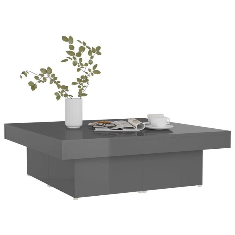Coffee Table High Gloss Grey 90x90x28 cm Engineered Wood Payday Deals