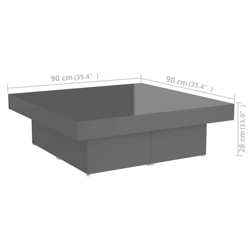 Coffee Table High Gloss Grey 90x90x28 cm Engineered Wood Payday Deals