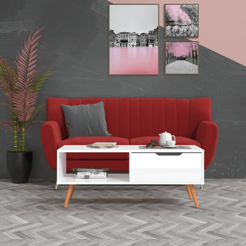 Coffee Table High Gloss White 100x49.5x43 cm Engineered Wood Payday Deals