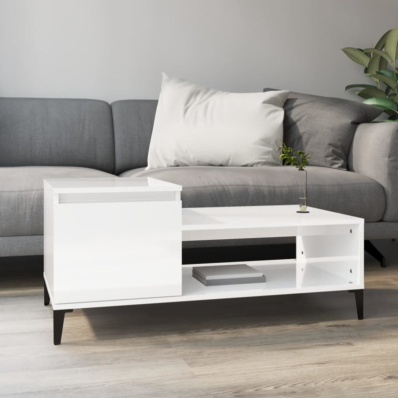 Coffee Table High Gloss White 100x50x45 cm Engineered Wood Payday Deals