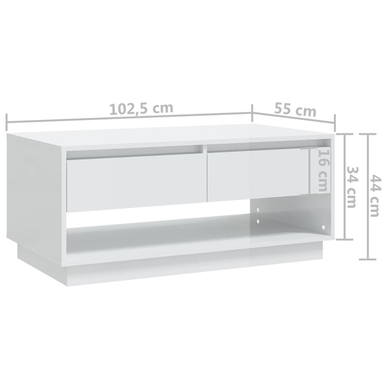 Coffee Table High Gloss White 102.5x55x44 cm Engineered Wood Payday Deals