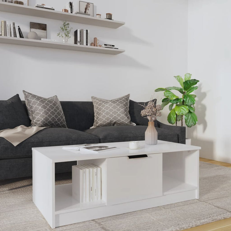 Coffee Table High Gloss White 102x50x36 cm Engineered Wood Payday Deals