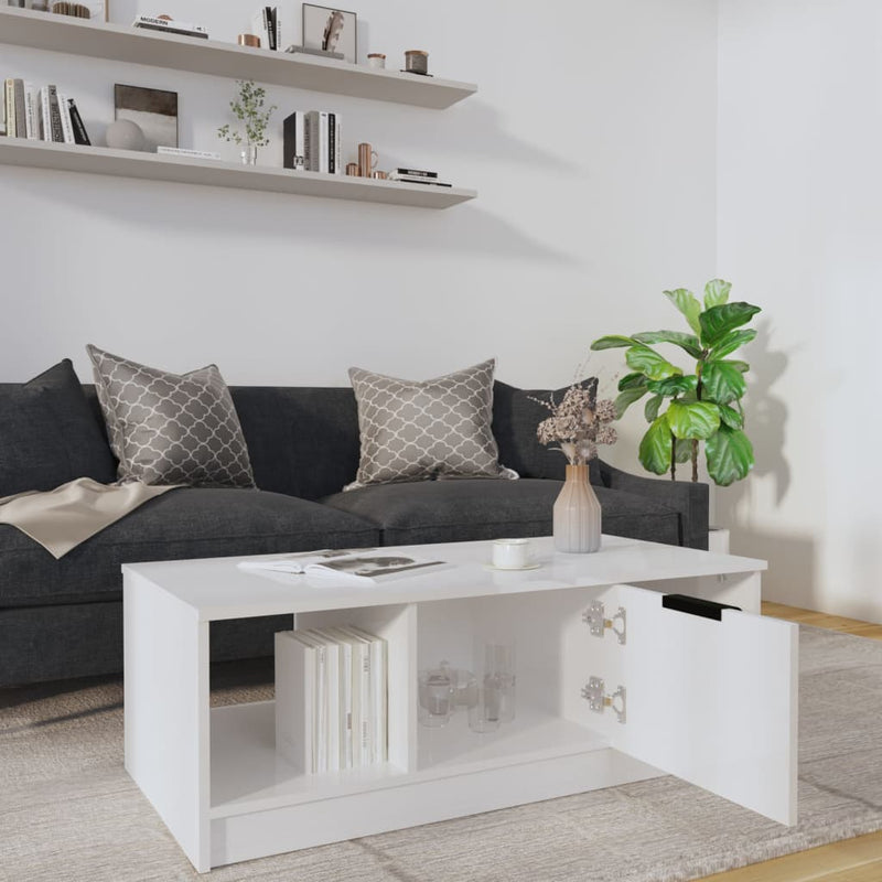 Coffee Table High Gloss White 102x50x36 cm Engineered Wood Payday Deals