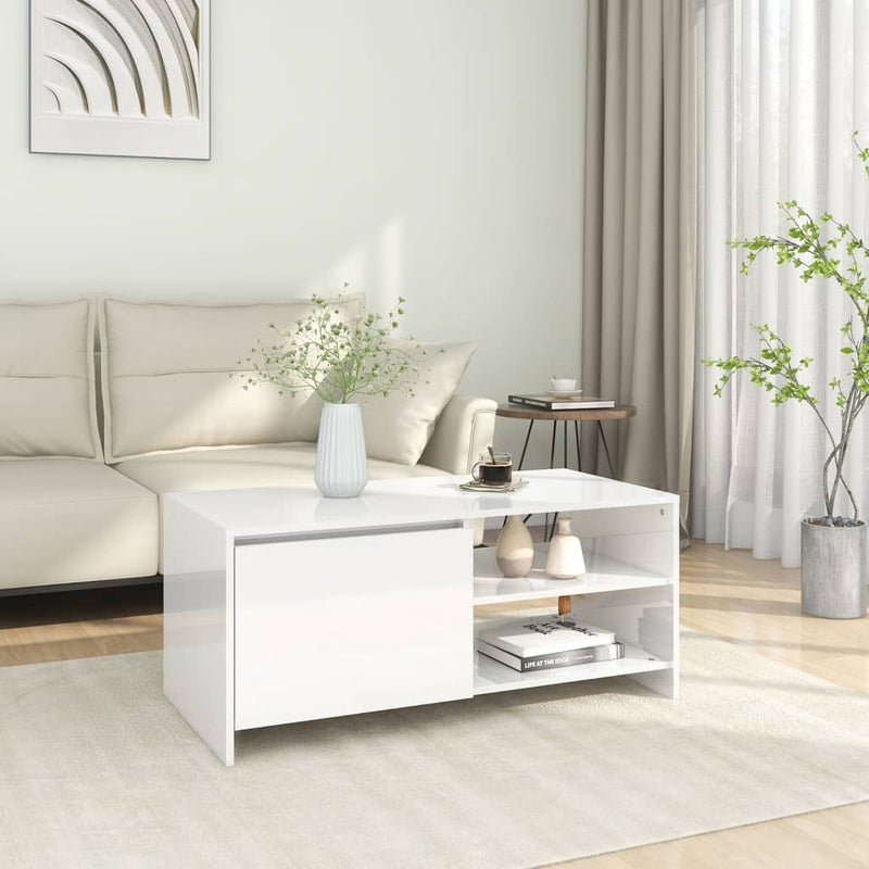 Coffee Table High Gloss White 102x50x45 cm Engineered Wood Payday Deals