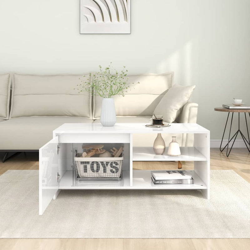 Coffee Table High Gloss White 102x50x45 cm Engineered Wood Payday Deals
