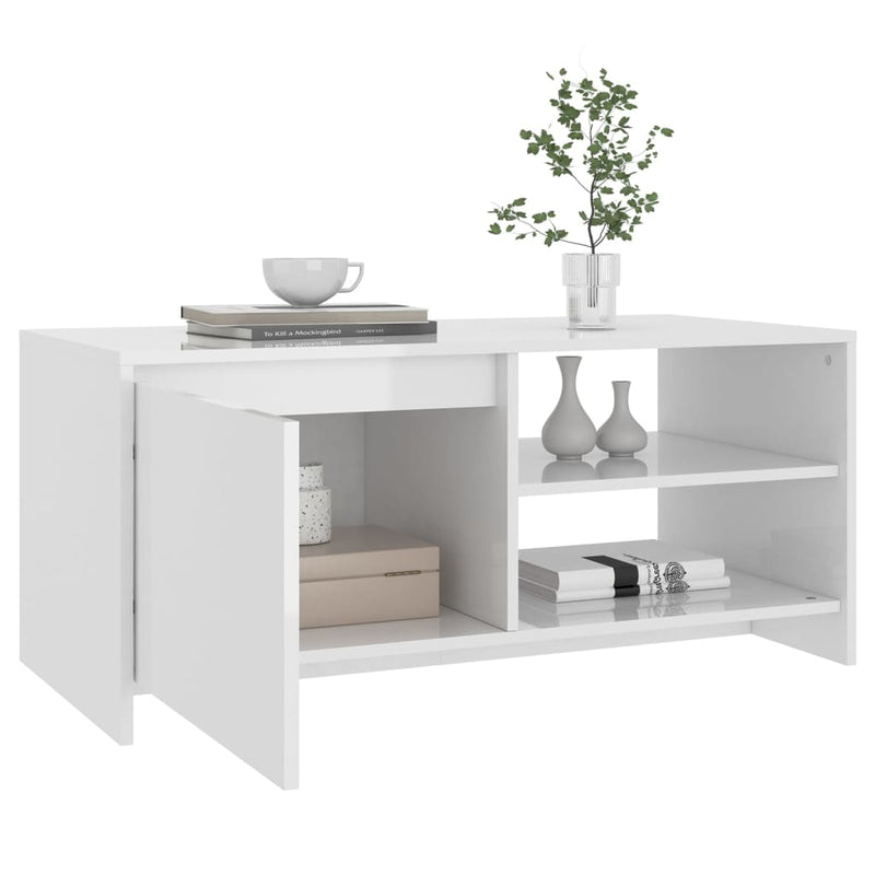 Coffee Table High Gloss White 102x50x45 cm Engineered Wood Payday Deals