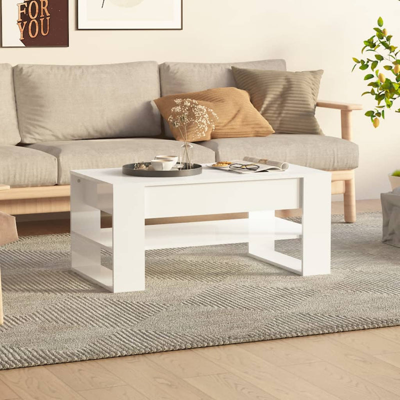 Coffee Table High Gloss White 102x55x45 cm Engineered Wood Payday Deals