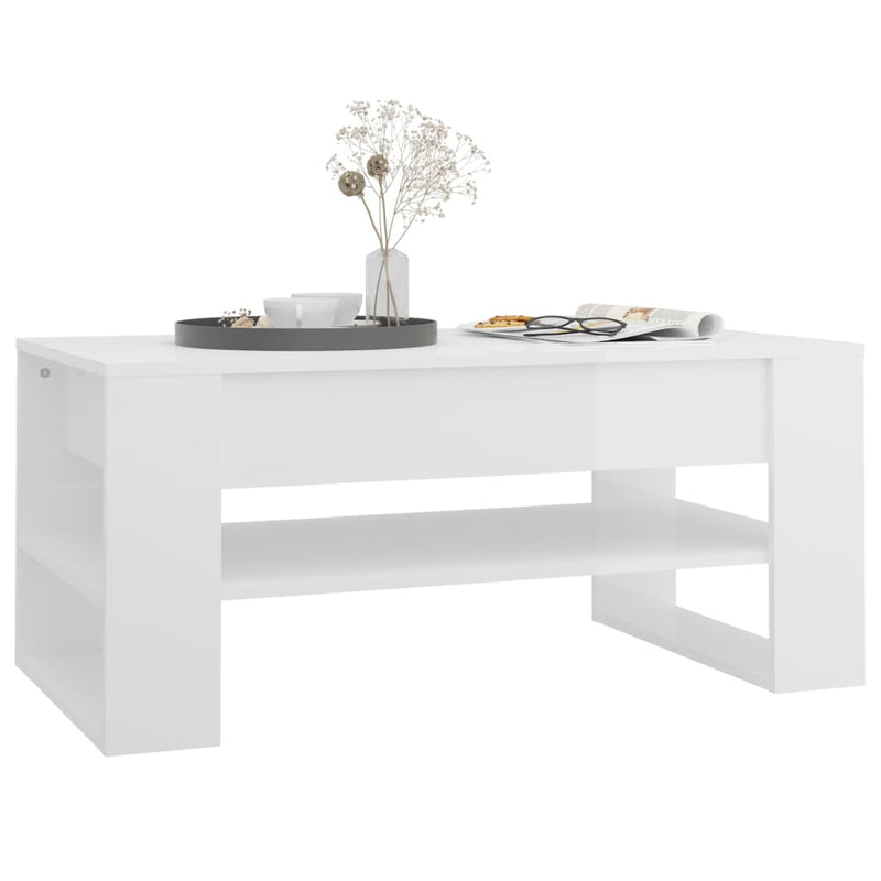 Coffee Table High Gloss White 102x55x45 cm Engineered Wood Payday Deals
