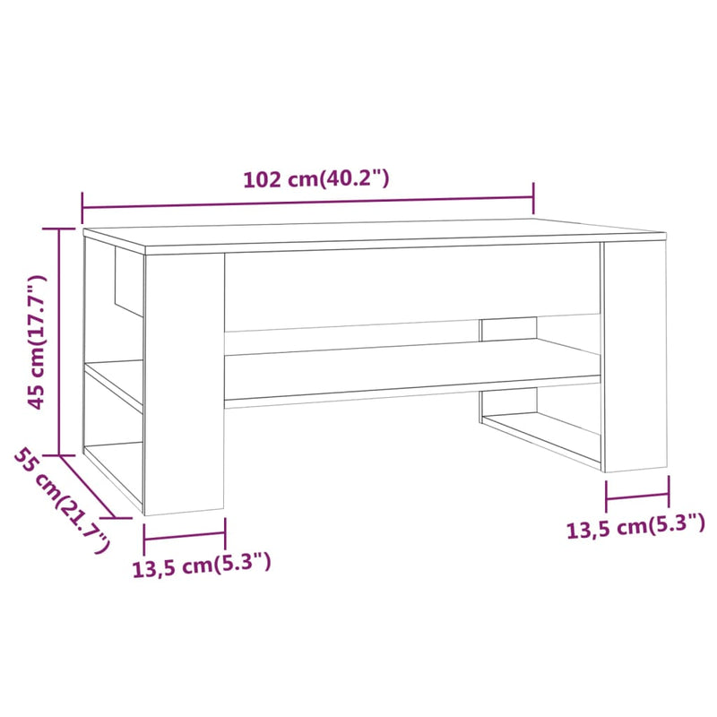 Coffee Table High Gloss White 102x55x45 cm Engineered Wood Payday Deals