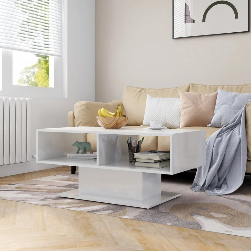 Coffee Table High Gloss White 103.5x50x44.5 cm Engineered Wood Payday Deals