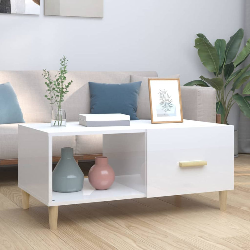 Coffee Table High Gloss White 89.5x50x40 cm Engineered Wood Payday Deals