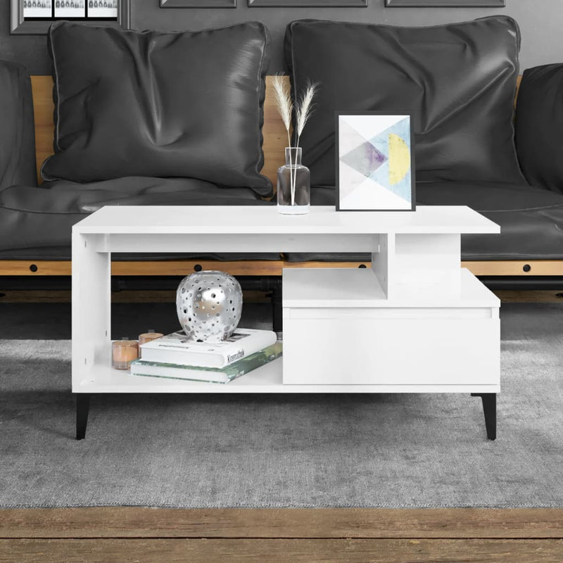 Coffee Table  High Gloss White 90x49x45 cm Engineered Wood Payday Deals