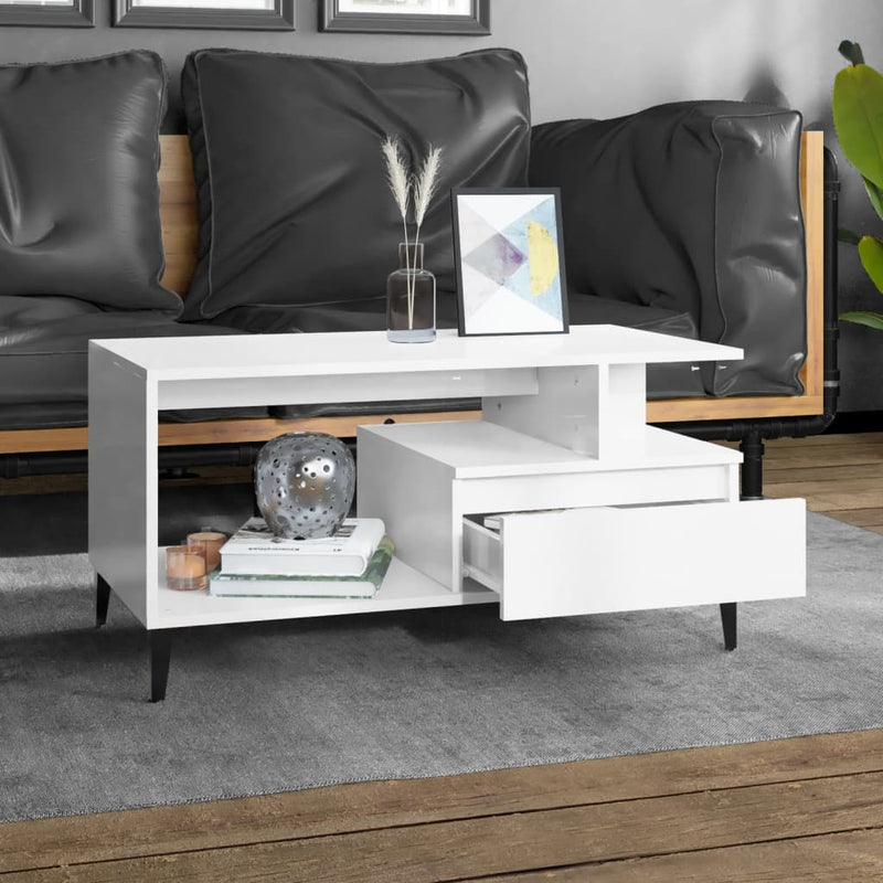 Coffee Table  High Gloss White 90x49x45 cm Engineered Wood Payday Deals