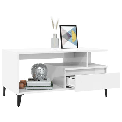 Coffee Table  High Gloss White 90x49x45 cm Engineered Wood Payday Deals