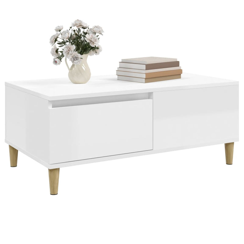 Coffee Table High Gloss White 90x50x36.5 cm Engineered Wood Payday Deals