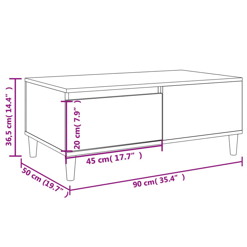 Coffee Table High Gloss White 90x50x36.5 cm Engineered Wood Payday Deals