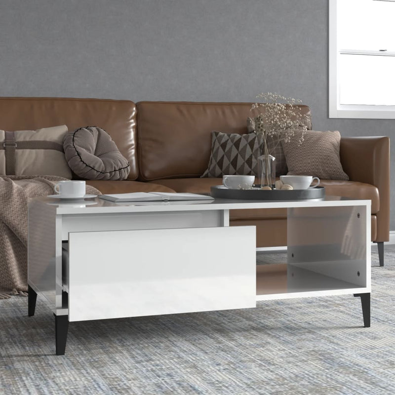 Coffee Table High Gloss White 90x50x36.5 cm Engineered Wood Payday Deals