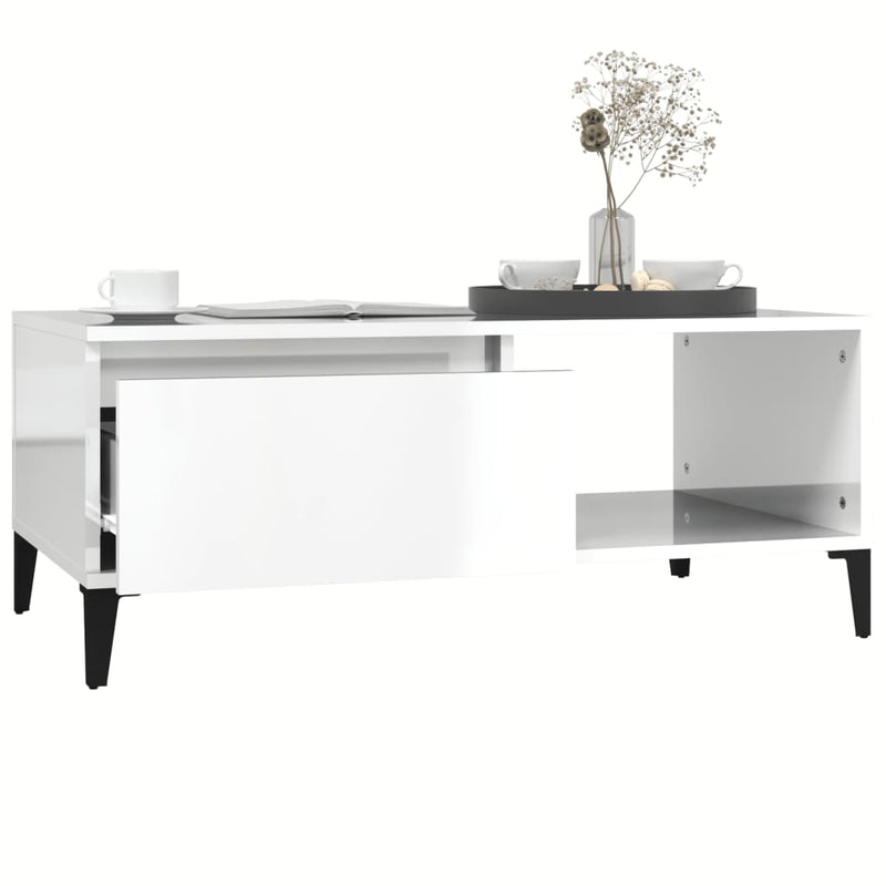 Coffee Table High Gloss White 90x50x36.5 cm Engineered Wood Payday Deals