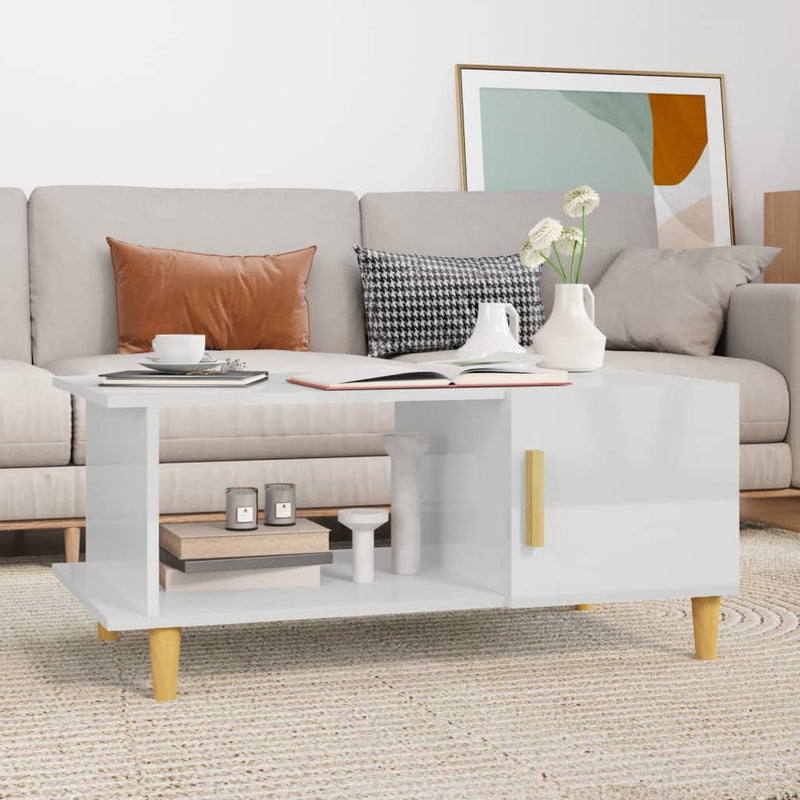 Coffee Table High Gloss White 90x50x40 cm Engineered Wood Payday Deals